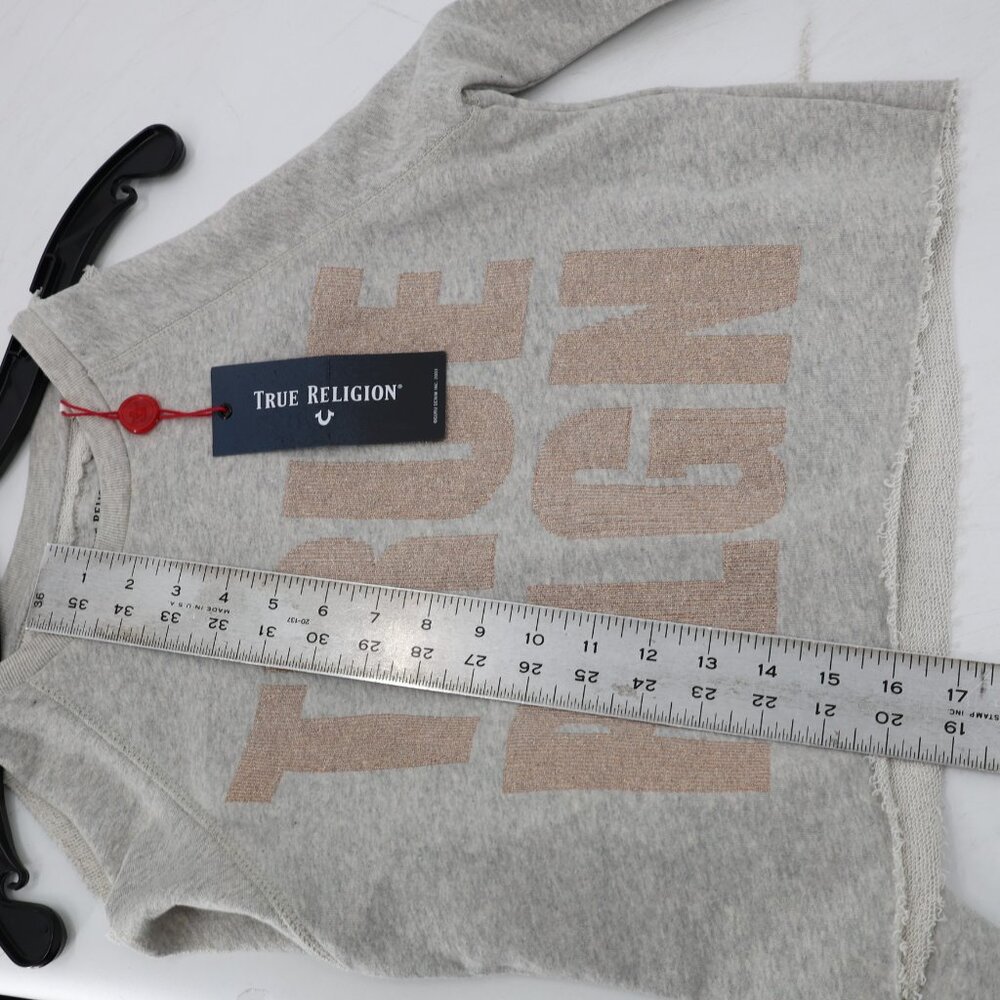 NWT True religion Sweatshirt Womens XS gray Cold Shoulder Sweatshirt embellished - Picture 10 of 13
